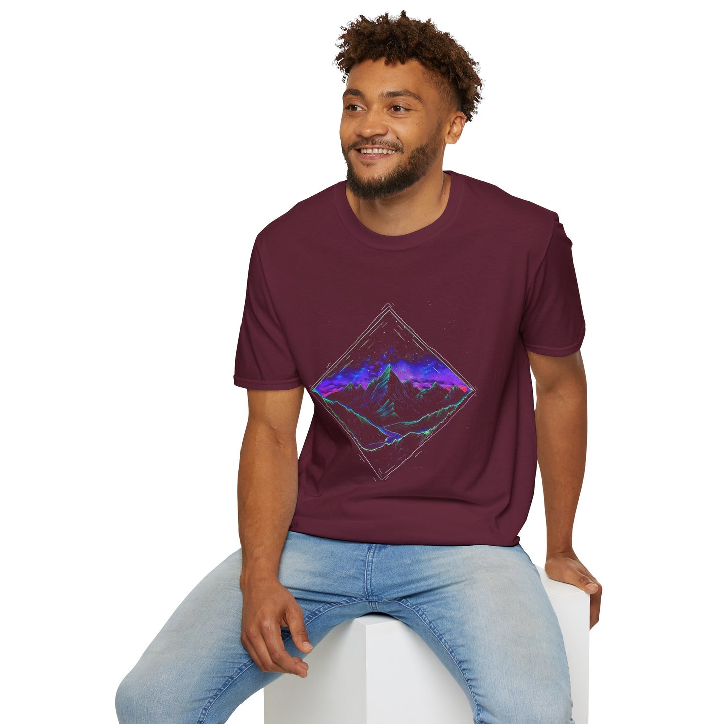 Aurora Borealis Unisex Softstyle T-Shirt - Gildan 64000 - Northern Lights Arctic Mountain River Nature Night Sky Adventure - Autumn Fall T-shirt - Aurora Gift