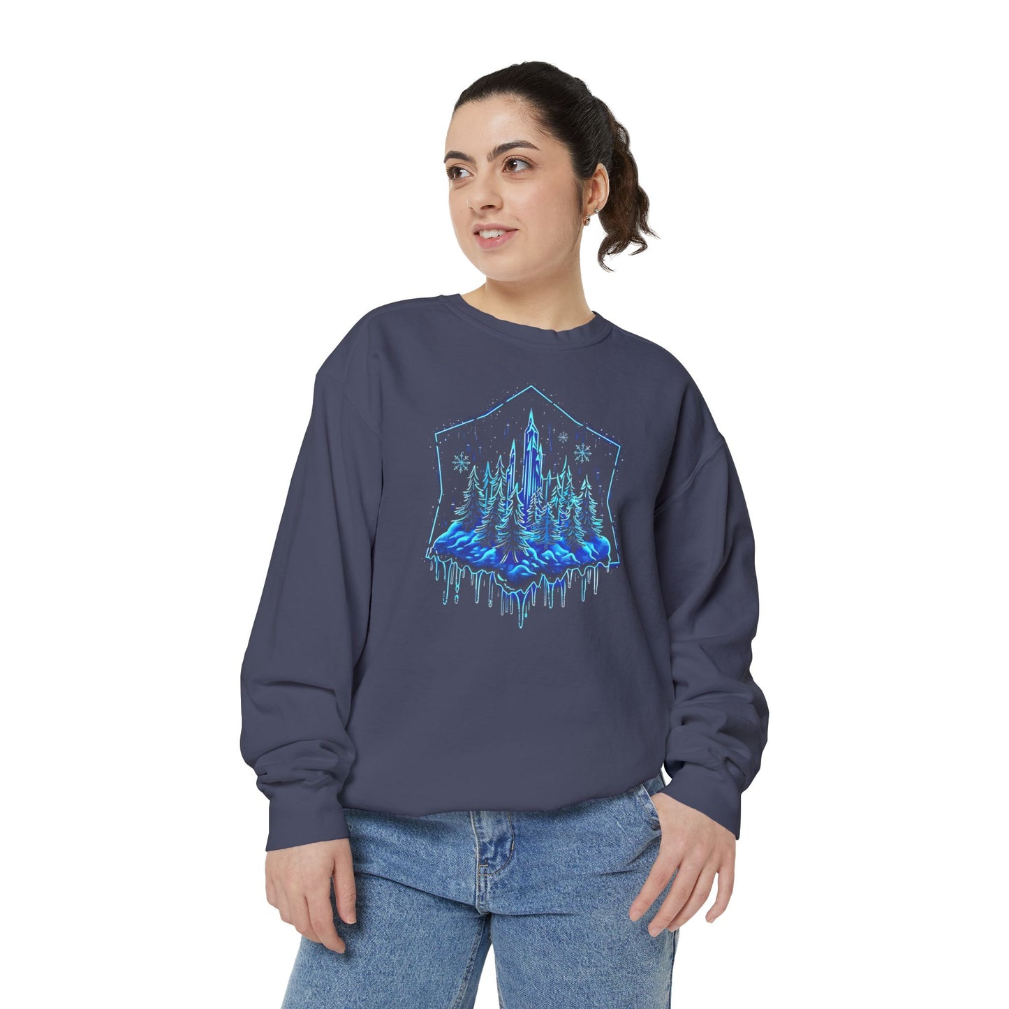 Snowflake Winter Snow Unisex Garment-Dyed Sweatshirt - Magical Night Starry Sky Nature Adventure Holiday - Autumn Fall T-shirt - Nature Gift