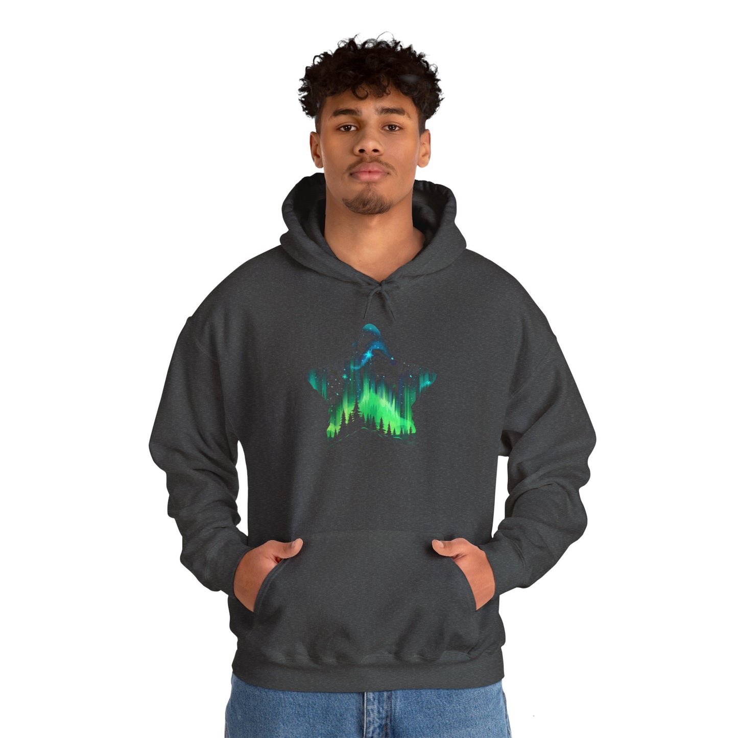 Aurora Borealis Unisex Heavy Blend™ Hooded Sweatshirt - Northern Lights Arctic Magical Night Starry Sky Forest Tree Nature Adventure - Autumn Fall T-shirt - Aurora Gift