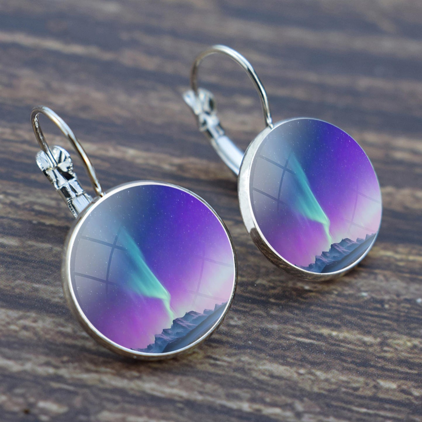 Luminous Aurora Borealis Hook Earrings - Northern Lights Jewelry - Unique Glass Cabochon Drop Earrings - Perfect Aurora Lovers Gift