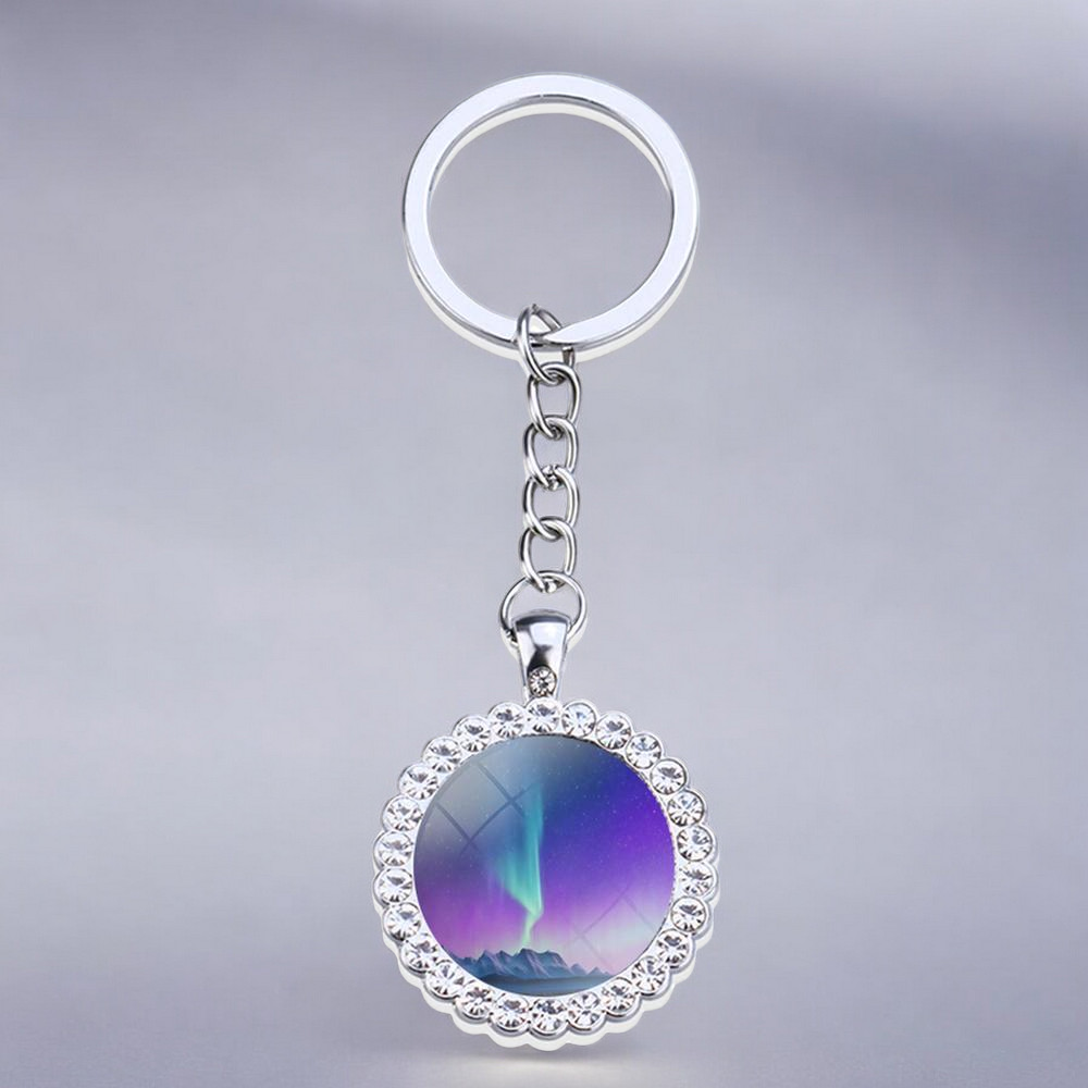 Luminous Aurora Borealis Silver Keyring - Northern Light Jewelry - Rhinestones Glass Key Chain - Perfect Aurora Lovers Gift