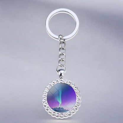 Porte-clés lumineux en argent Aurora Borealis - Bijoux Northern Light - Porte-clés en verre strass - Cadeau parfait pour les amoureux des aurores boréales