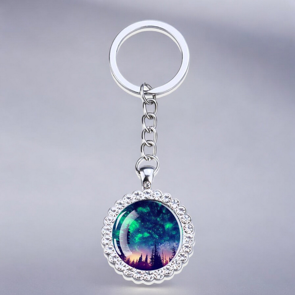 Porte-clés lumineux en argent Aurora Borealis - Bijoux Northern Light - Porte-clés en verre strass - Cadeau parfait pour les amoureux des aurores boréales