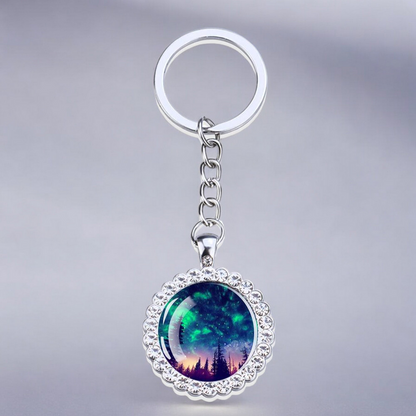 Luminous Aurora Borealis Silver Keyring - Northern Light Jewelry - Rhinestones Glass Key Chain - Perfect Aurora Lovers Gift