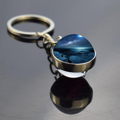 Milky Way Galaxy Nebula Star Keyring - Universe Cosmos Jewelry - Double Side Glass Ball Key Chain - Perfect Astronomy Lovers Gift