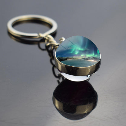 Luminous Aurora Borealis Keyring - Northern Light Jewelry - Unique Double Side Glass Ball Key Chain - Perfect Aurora Lovers Gift