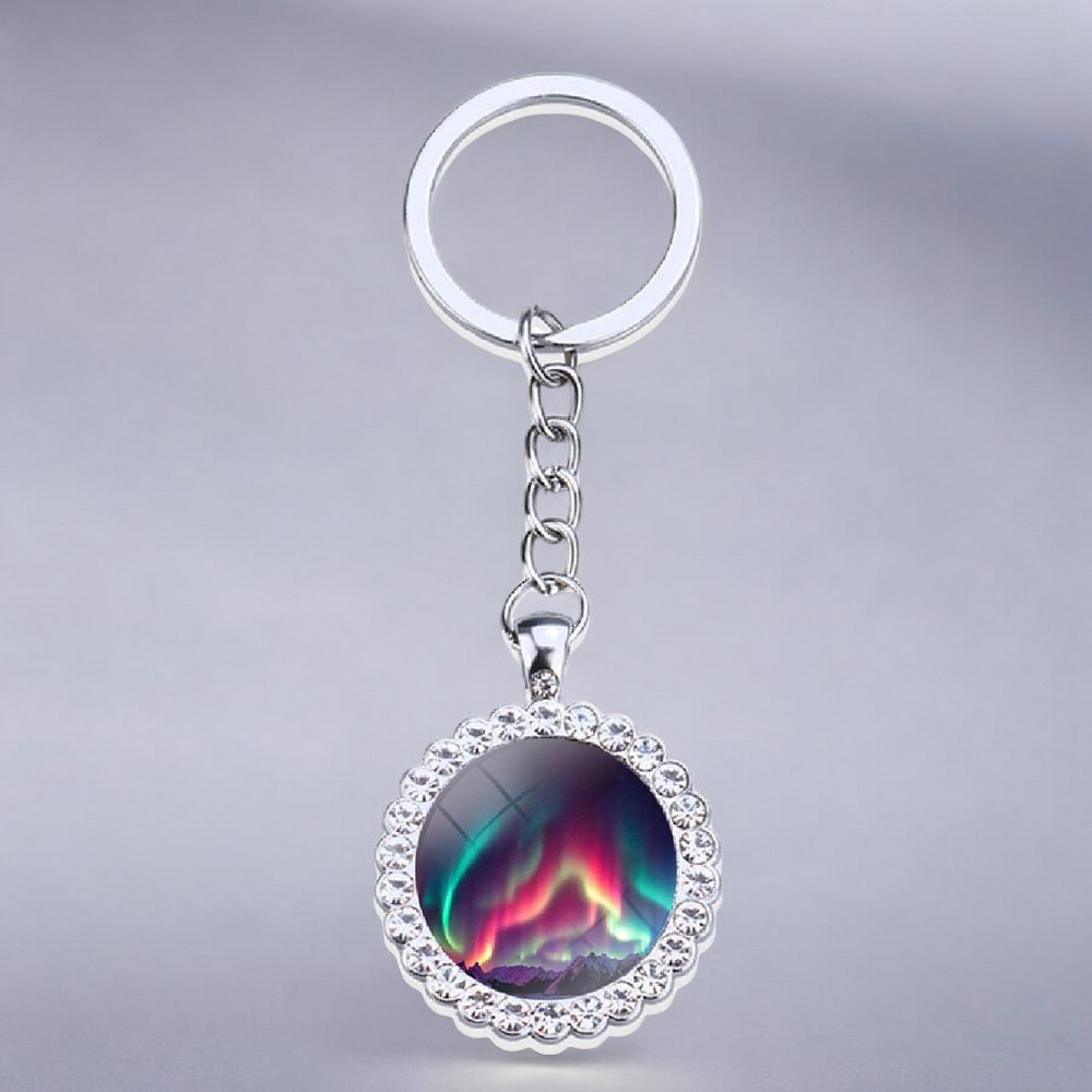 Luminous Aurora Borealis Silver Keyring - Northern Light Jewelry - Rhinestones Glass Key Chain - Perfect Aurora Lovers Gift