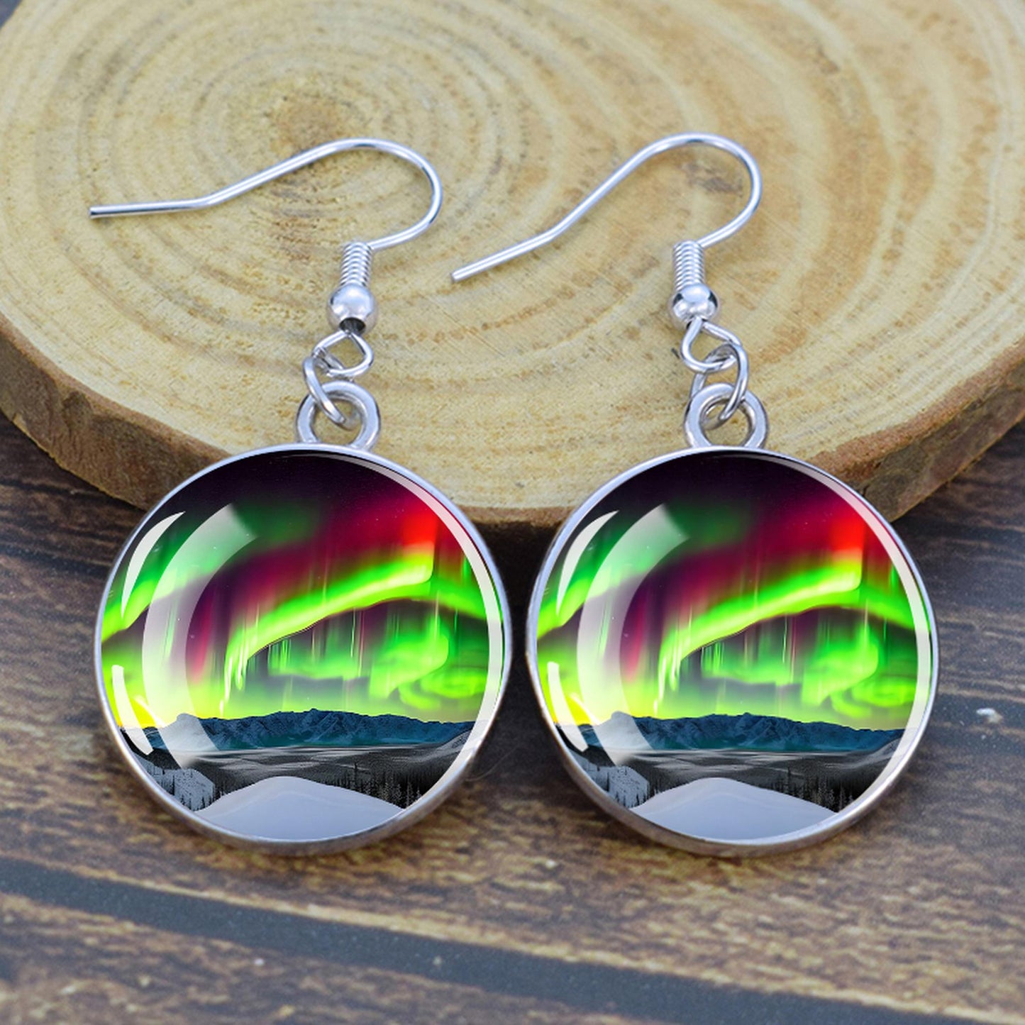 Pendientes colgantes luminosos de aurora boreal - Joyería de aurora boreal - Pendientes colgantes de cabujón de vidrio únicos - Regalo perfecto para los amantes de la aurora