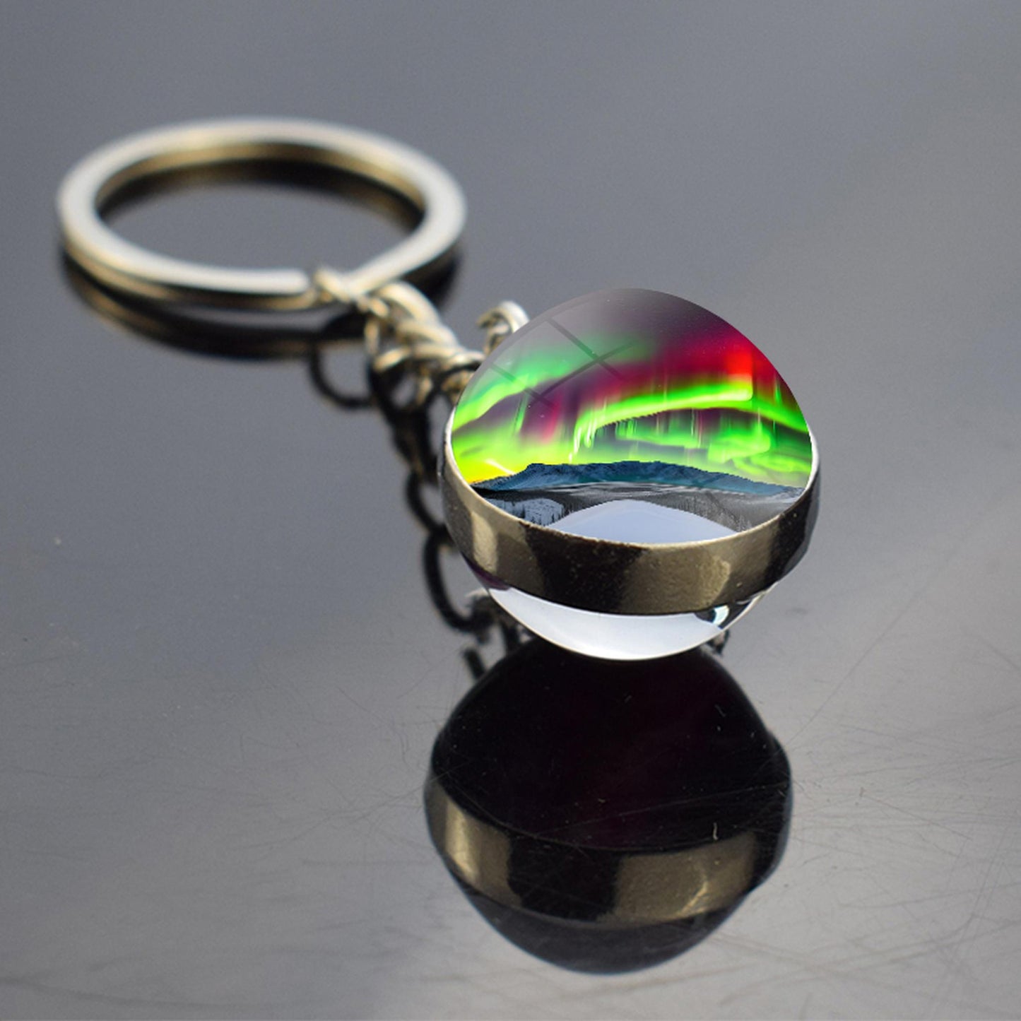 Luminous Aurora Borealis Keyring - Northern Light Jewelry - Unique Double Side Glass Ball Key Chain - Perfect Aurora Lovers Gift