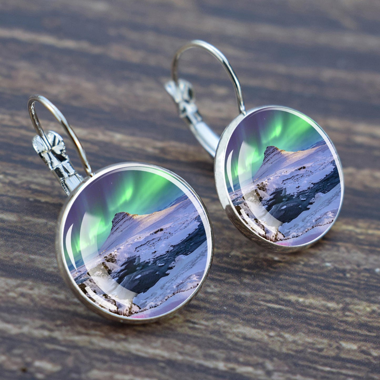 Luminous Aurora Borealis Hook Earrings - Northern Lights Jewelry - Unique Glass Cabochon Drop Earrings - Perfect Aurora Lovers Gift