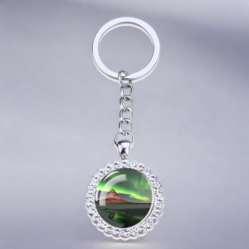 Porte-clés lumineux en argent Aurora Borealis - Bijoux Northern Light - Porte-clés en verre strass - Cadeau parfait pour les amoureux des aurores boréales