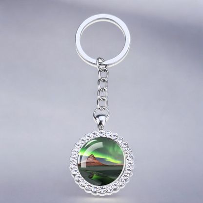 Porte-clés lumineux en argent Aurora Borealis - Bijoux Northern Light - Porte-clés en verre strass - Cadeau parfait pour les amoureux des aurores boréales