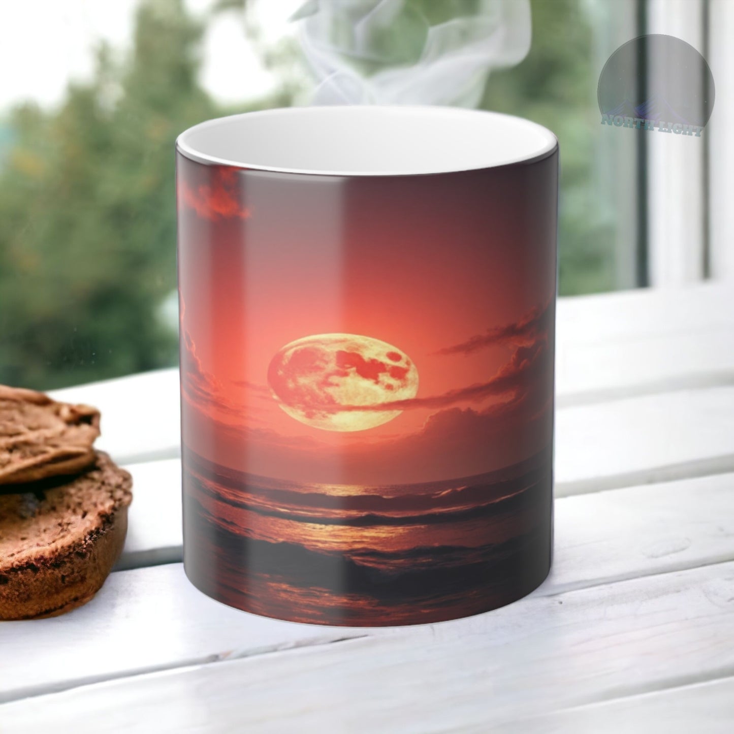 Color Morphing Moonlit Ocean Mug | Gift for Coffee Tea Moon Lovers, Unique Color Change Mug, Nighttime Scene