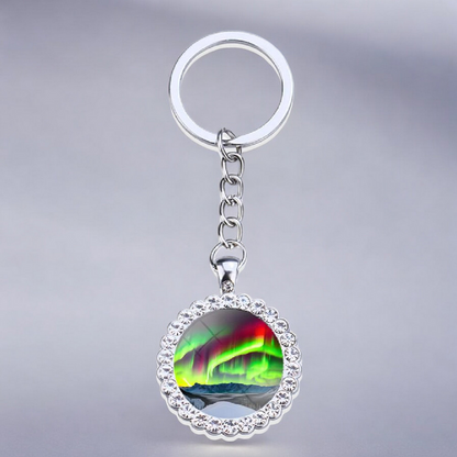 Porte-clés lumineux en argent Aurora Borealis - Bijoux Northern Light - Porte-clés en verre strass - Cadeau parfait pour les amoureux des aurores boréales