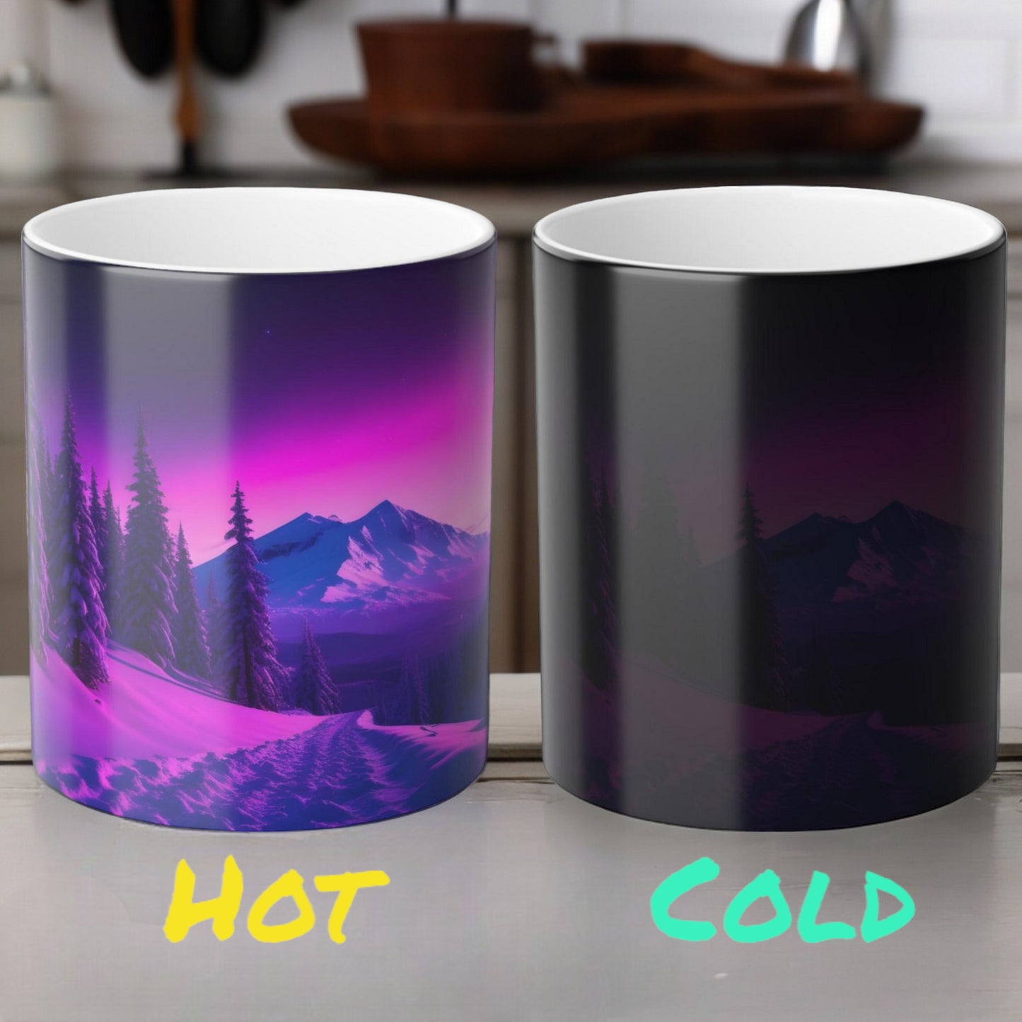 Fortryllende Aurora Borealis varmefølsomt krus - Northern Lights Magic Color Morphing-krus 11 oz - Heat Reactive Night Sky Coffee Cup - Perfekt gave til naturelskere