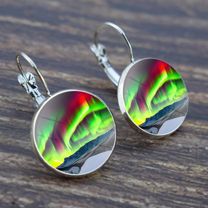 Luminous Aurora Borealis Hook Earrings - Northern Lights Jewelry - Unique Glass Cabochon Drop Earrings - Perfect Aurora Lovers Gift