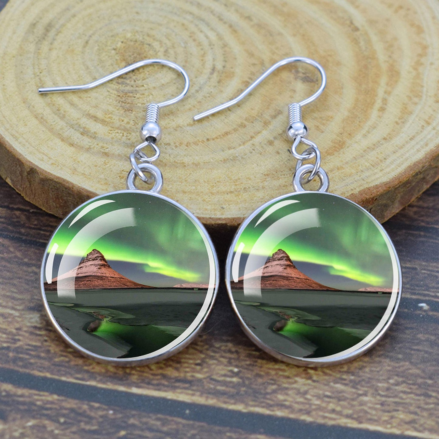 Pendientes colgantes luminosos de aurora boreal - Joyería de aurora boreal - Pendientes colgantes de cabujón de vidrio únicos - Regalo perfecto para los amantes de la aurora