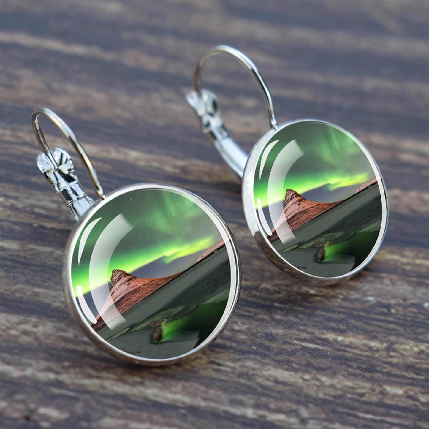 Luminous Aurora Borealis Hook Earrings - Northern Lights Jewelry - Unique Glass Cabochon Drop Earrings - Perfect Aurora Lovers Gift