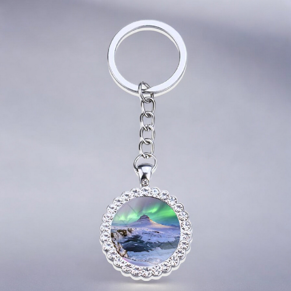 Porte-clés lumineux en argent Aurora Borealis - Bijoux Northern Light - Porte-clés en verre strass - Cadeau parfait pour les amoureux des aurores boréales