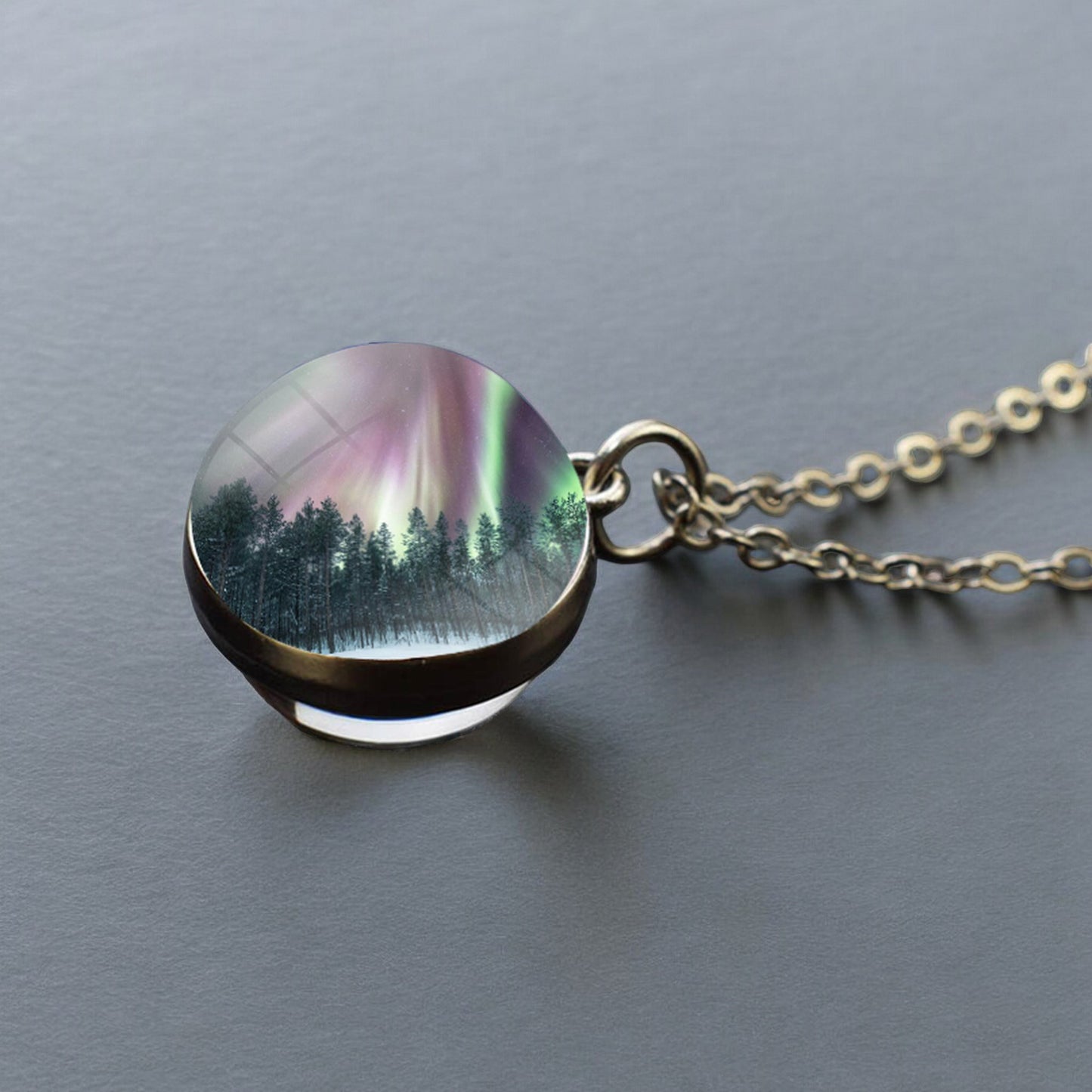 Collier en argent lumineux Aurora Borealis - Bijoux Northern Light - Collier pendentif unique en boule de verre double face - Cadeau parfait pour les amoureux des aurores boréales 