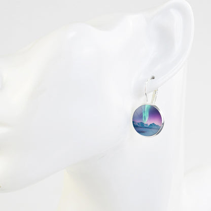 Luminous Aurora Borealis Hook Earrings - Northern Lights Jewelry - Unique Glass Cabochon Drop Earrings - Perfect Aurora Lovers Gift