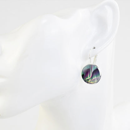 Luminous Aurora Borealis Hook Earrings - Northern Lights Jewelry - Unique Glass Cabochon Drop Earrings - Perfect Aurora Lovers Gift