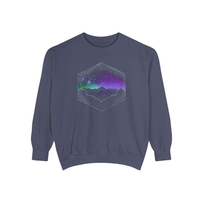 Aurora Borealis Unisex Garment-Dyed Sweatshirt - Northern Lights Arctic Magical Night Starry Sky Mountain Nature Adventure - Autumn Fall T-shirt - Aurora Gift