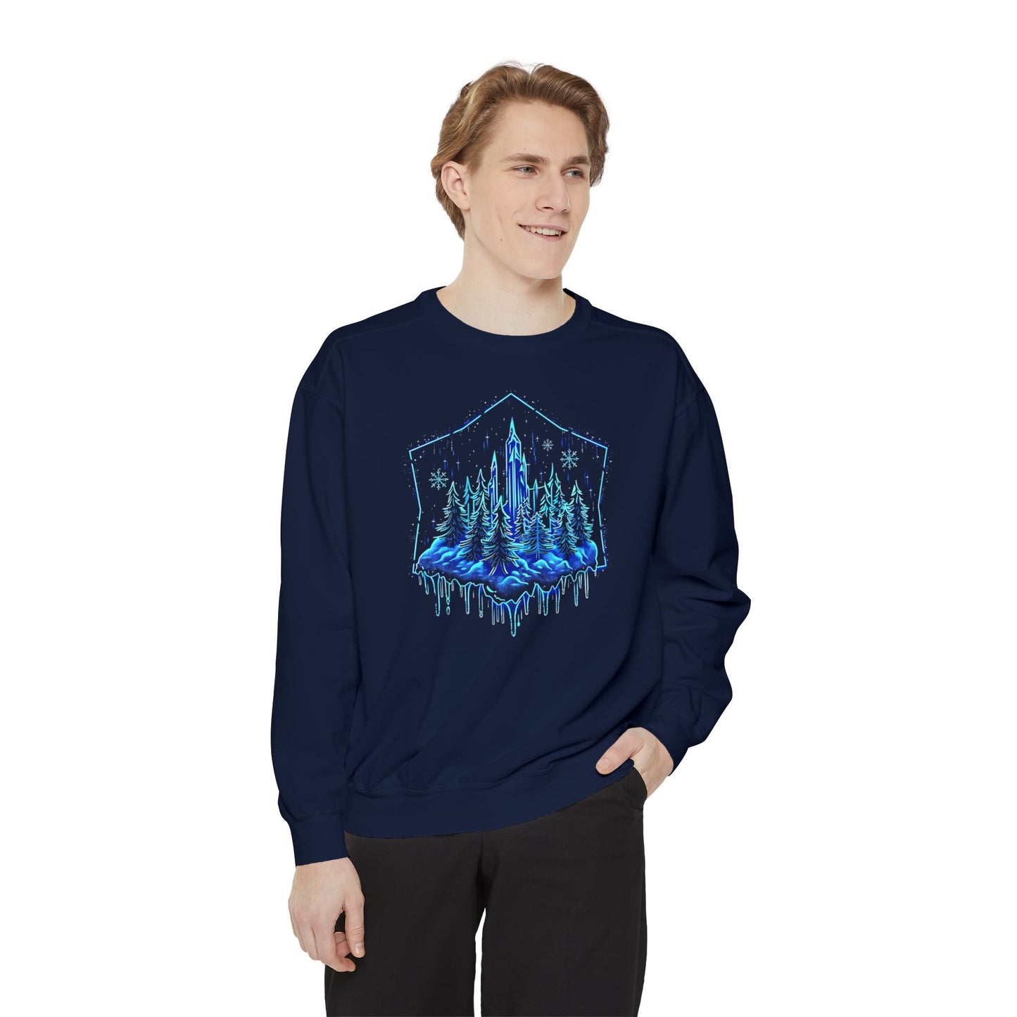 Snowflake Winter Snow Unisex Garment-Dyed Sweatshirt - Magical Night Starry Sky Nature Adventure Holiday - Autumn Fall T-shirt - Nature Gift