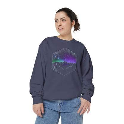 Aurora Borealis Unisex Garment-Dyed Sweatshirt - Northern Lights Arctic Magical Night Starry Sky Mountain Nature Adventure - Autumn Fall T-shirt - Aurora Gift