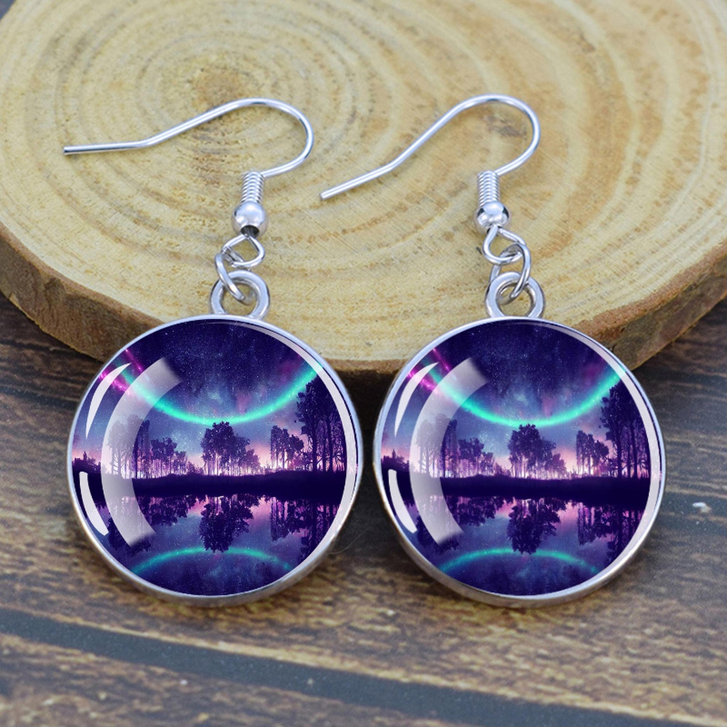 Pendientes colgantes luminosos de aurora boreal - Joyería de aurora boreal - Pendientes colgantes de cabujón de vidrio únicos - Regalo perfecto para los amantes de la aurora