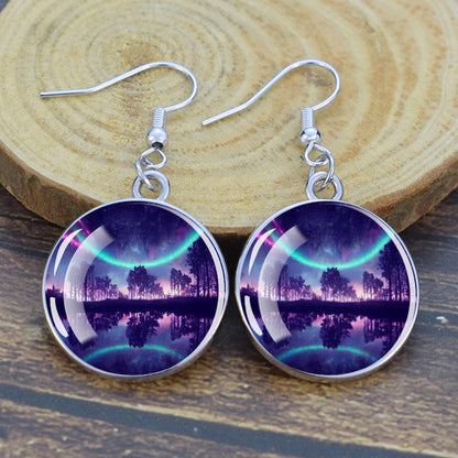 Luminous Aurora Borealis Drop Earrings - Northern Lights Jewelry - Unique Glass Cabochon Dangle Earrings - Perfect Aurora Lovers Gift