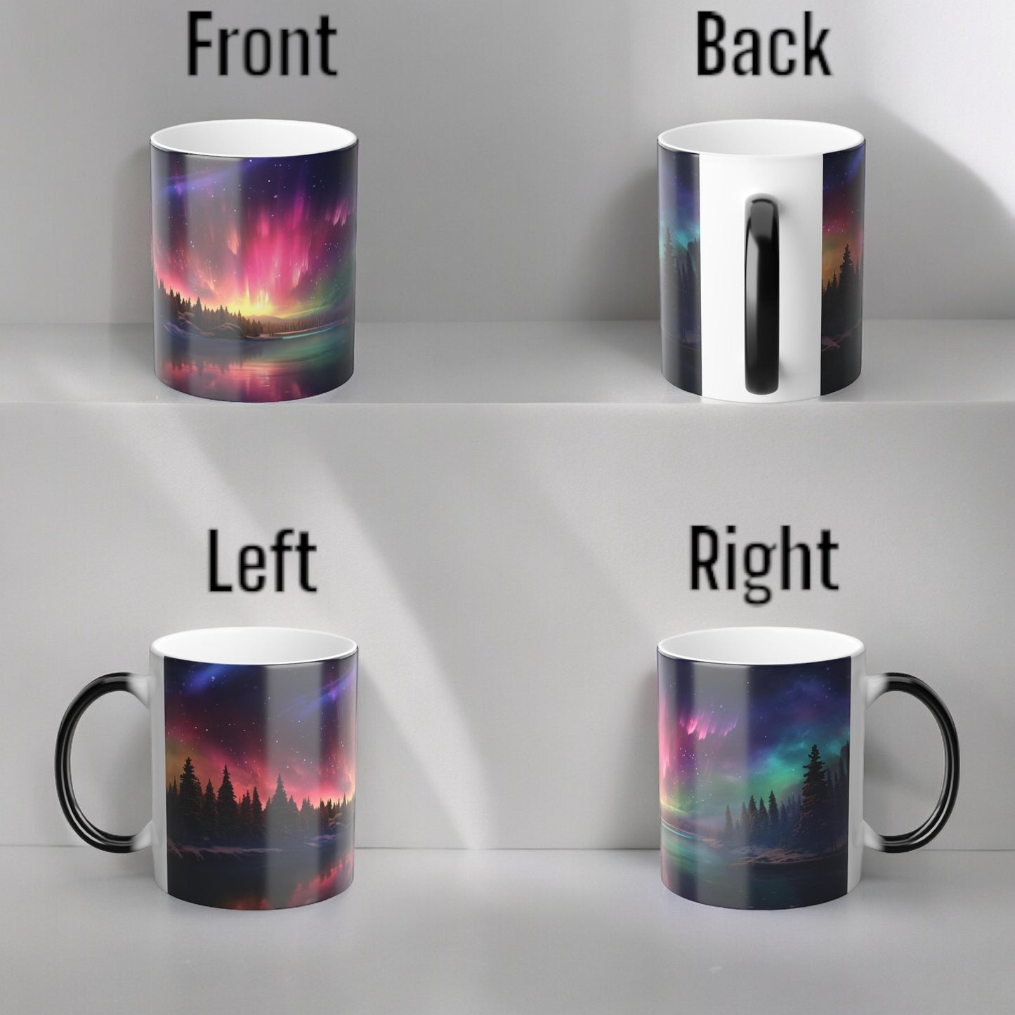 Töfrandi Aurora Borealis hitanæm mál - Northern Lights Magic Color Morphing Mug 11oz - Heat Reactive Night Sky Kaffibolli - Fullkomin gjöf fyrir náttúruunnendur