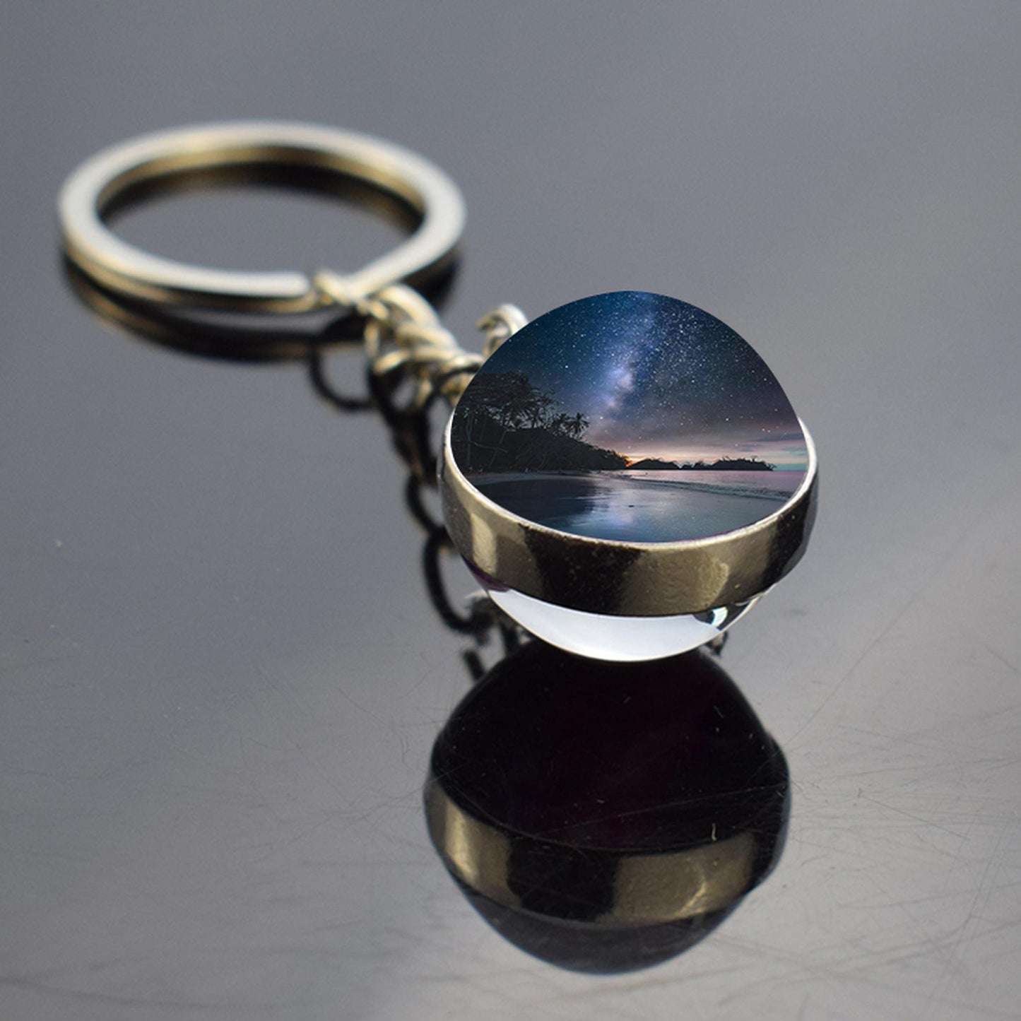 Milky Way Galaxy Nebula Star Keyring - Universe Cosmos Jewelry - Double Side Glass Ball Key Chain - Perfect Astronomy Lovers Gift