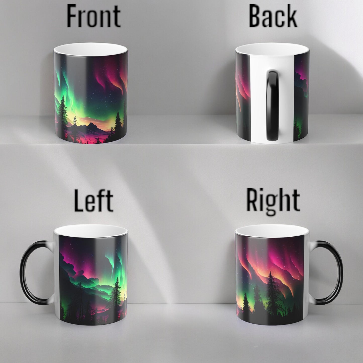 Fortryllende Aurora Borealis varmefølsomt krus - Northern Lights Magic Color Morphing-krus 11 oz - Heat Reactive Night Sky Coffee Cup - Perfekt gave til naturelskere