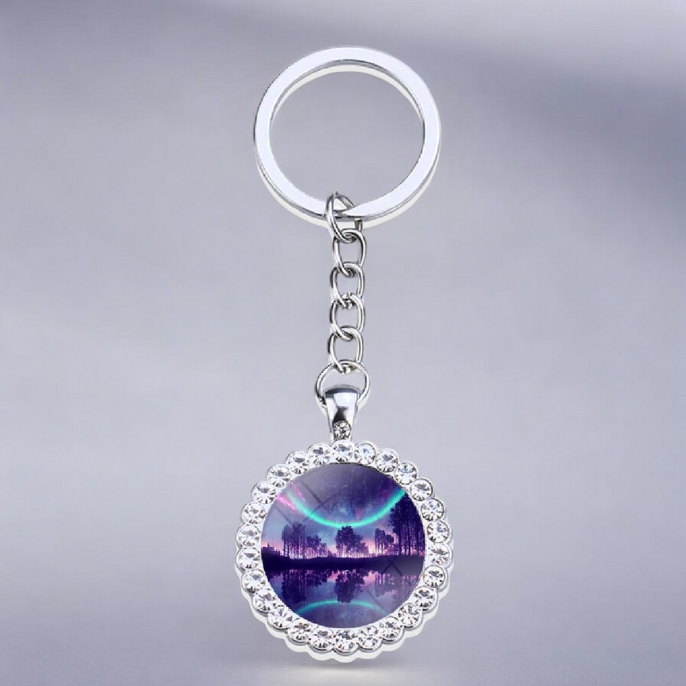 Luminous Aurora Borealis Silver Keyring - Northern Light Jewelry - Rhinestones Glass Key Chain - Perfect Aurora Lovers Gift