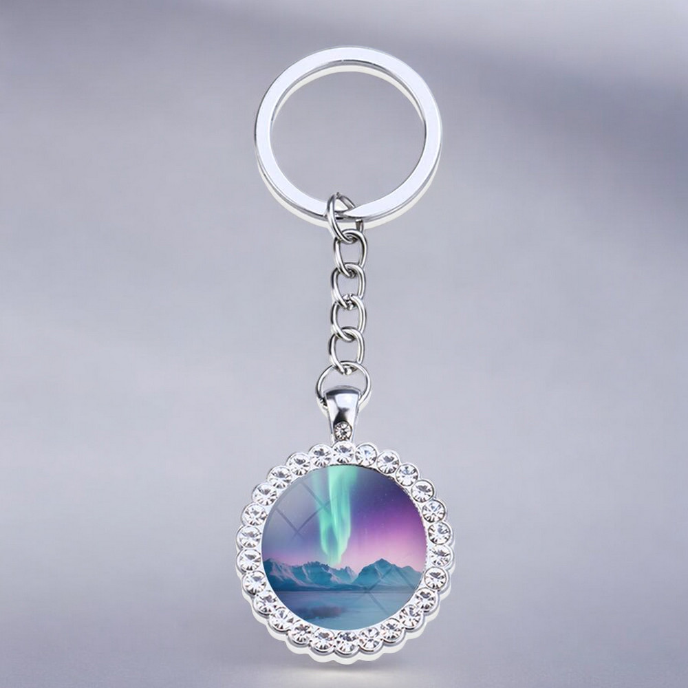 Luminous Aurora Borealis Silver Keyring - Northern Light Jewelry - Rhinestones Glass Key Chain - Perfect Aurora Lovers Gift