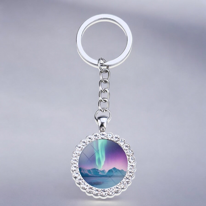 Porte-clés lumineux en argent Aurora Borealis - Bijoux Northern Light - Porte-clés en verre strass - Cadeau parfait pour les amoureux des aurores boréales