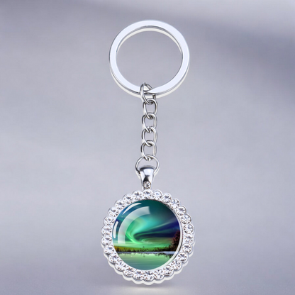 Luminous Aurora Borealis Silver Keyring - Northern Light Jewelry - Rhinestones Glass Key Chain - Perfect Aurora Lovers Gift