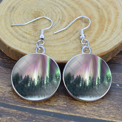 Orecchini pendenti luminosi Aurora Borealis - Gioielli dell'aurora boreale - Orecchini pendenti cabochon in vetro unici - Regalo perfetto per gli amanti dell'Aurora