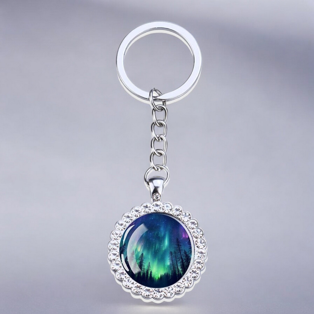 Porte-clés lumineux en argent Aurora Borealis - Bijoux Northern Light - Porte-clés en verre strass - Cadeau parfait pour les amoureux des aurores boréales