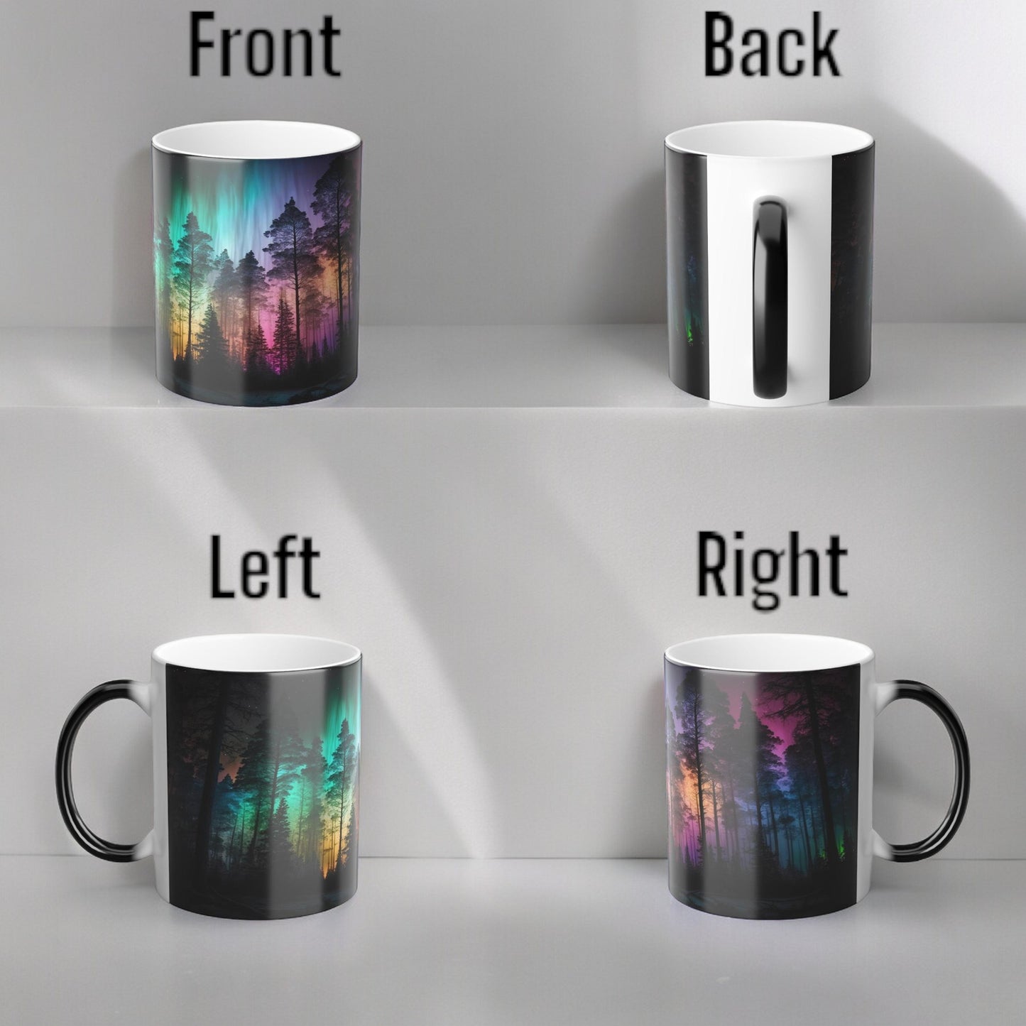 Lumoava Aurora Borealis Heat Sensitive Muki - Northern Lights Magic Color Morphing Muki 11 unssia - Heat Reactive Night Sky Coffee Cup - Täydellinen lahja luonnon ystäville