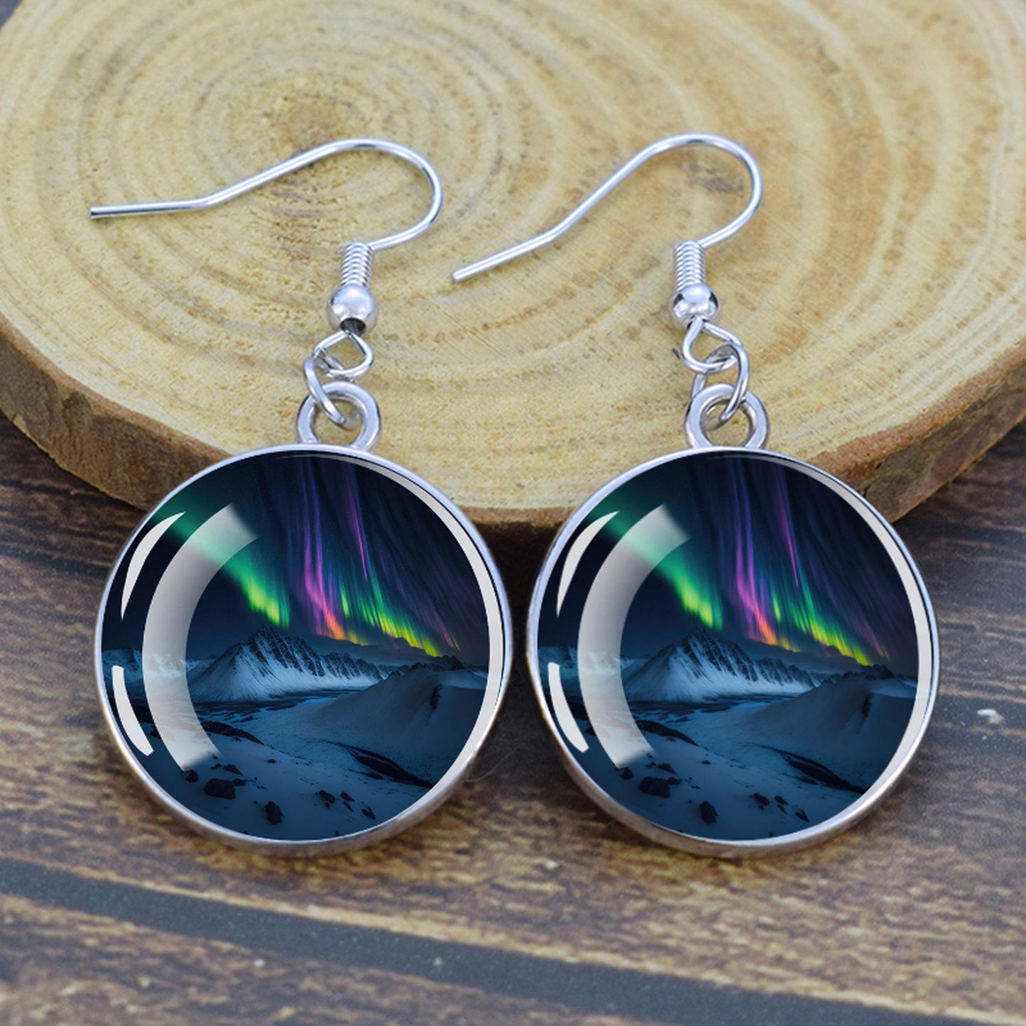 Luminous Aurora Borealis Drop Earrings - Northern Lights Jewelry - Unique Glass Cabochon Dangle Earrings - Perfect Aurora Lovers Gift