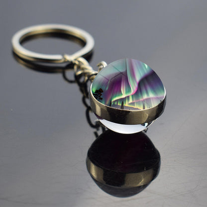 Luminous Aurora Borealis Keyring - Northern Light Jewelry - Unique Double Side Glass Ball Key Chain - Perfect Aurora Lovers Gift