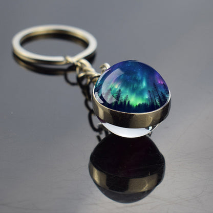 Luminous Aurora Borealis Keyring - Northern Light Jewelry - Unique Double Side Glass Ball Key Chain - Perfect Aurora Lovers Gift