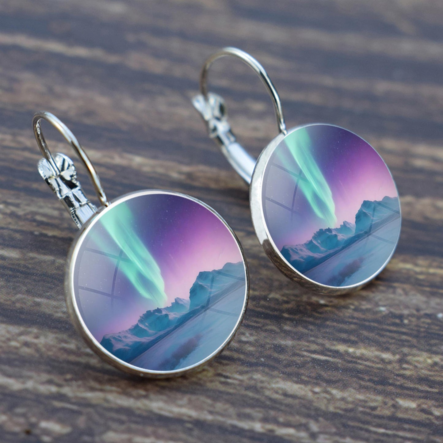 Luminous Aurora Borealis Hook Earrings - Northern Lights Jewelry - Unique Glass Cabochon Drop Earrings - Perfect Aurora Lovers Gift