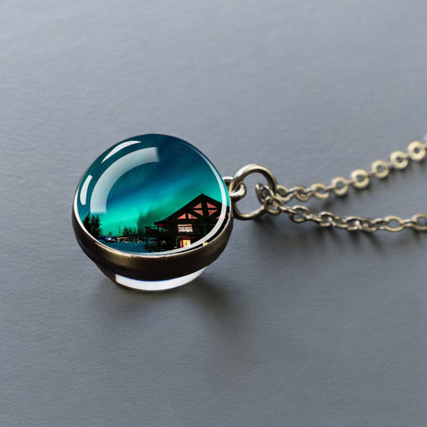 Collier en argent lumineux Aurora Borealis - Bijoux Northern Light - Collier pendentif unique en boule de verre double face - Cadeau parfait pour les amoureux des aurores boréales 