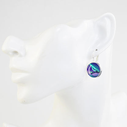 Luminous Aurora Borealis Hook Earrings - Northern Lights Jewelry - Unique Glass Cabochon Drop Earrings - Perfect Aurora Lovers Gift