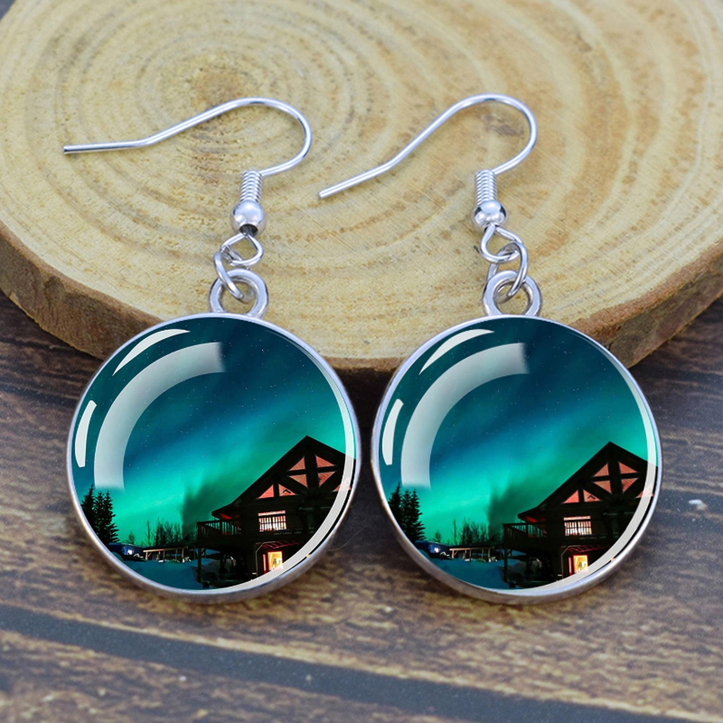 Luminous Aurora Borealis Drop Earrings - Northern Lights Jewelry - Unique Glass Cabochon Dangle Earrings - Perfect Aurora Lovers Gift