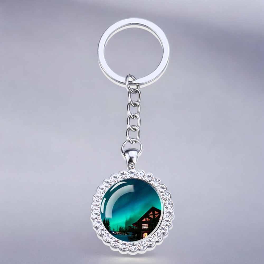 Porte-clés lumineux en argent Aurora Borealis - Bijoux Northern Light - Porte-clés en verre strass - Cadeau parfait pour les amoureux des aurores boréales