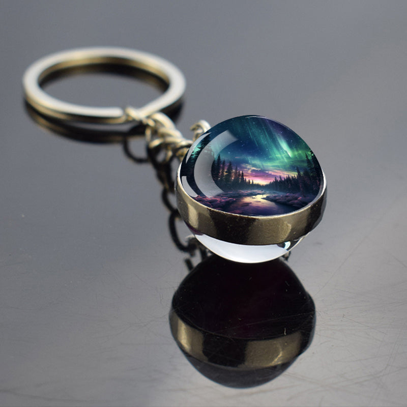 Luminous Aurora Borealis Keyring - Northern Light Jewelry - Unique Double Side Glass Ball Key Chain - Perfect Aurora Lovers Gift